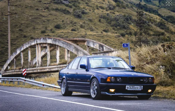 Grass, mountains, bridge, nature, lights, BMW, track, BMW