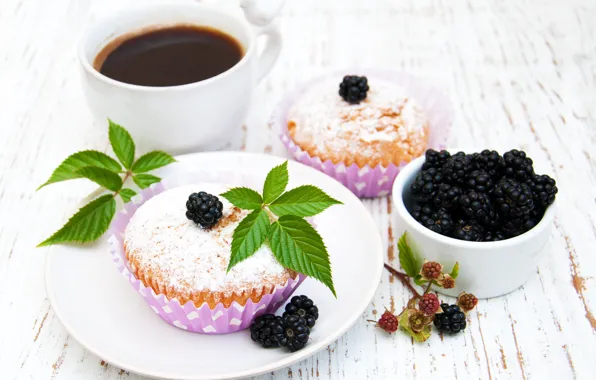 Berries, coffee, cakes, BlackBerry, muffins, Olena Rudo