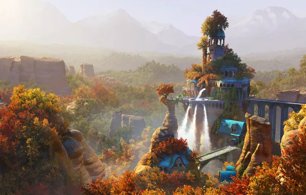 Game, waterfall, fantasy, The Book of Unwritten Tales 2