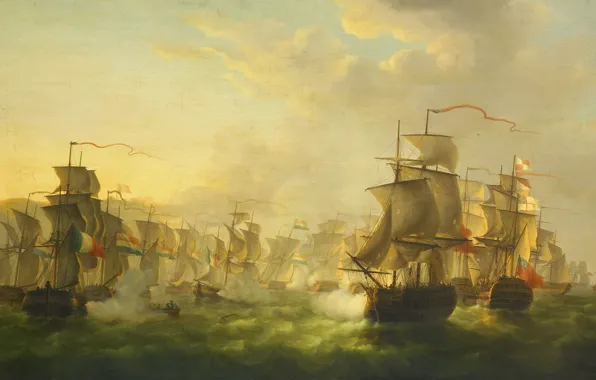 Picture ship, oil, picture, battle, The Martinus Schoeman, The battle between the Dutch and the English …