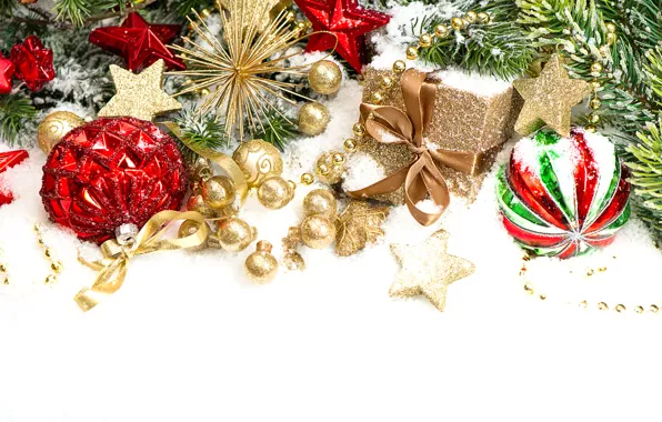 Snow, decoration, balls, New Year, Christmas, Christmas, Xmas, decoration