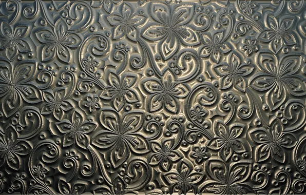 Flowers, metal, background, pattern, silver, Shine, texture, silver