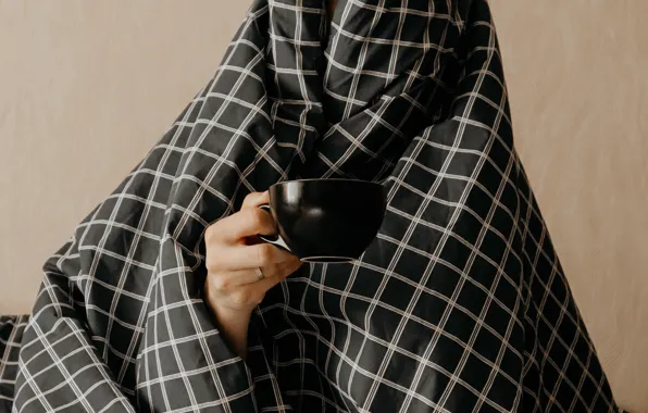 Comfort, heat, mood, hand, Cup, plaid, wrapped