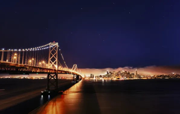 Bridge, the city, lights, Strait, river, California, San Francisco, USА