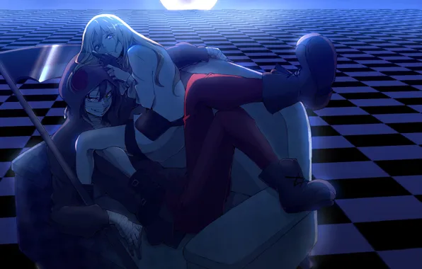 Girl, smile, room, pair, braid, guy, Angel bloodshed, Satsuriku no Tenshi