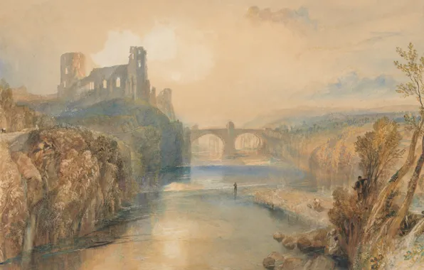 Landscape, bridge, river, picture, William Turner, Castle Barnard