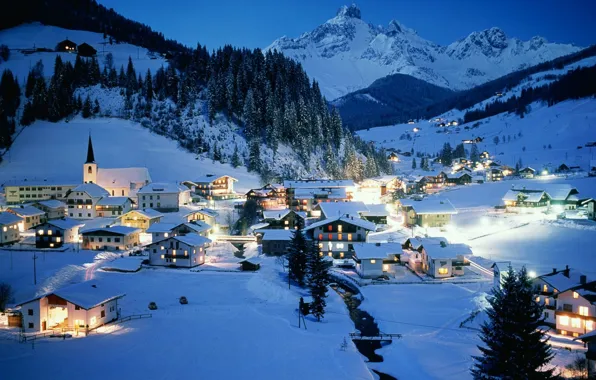 Picture winter, night, Austria, resort, Austria