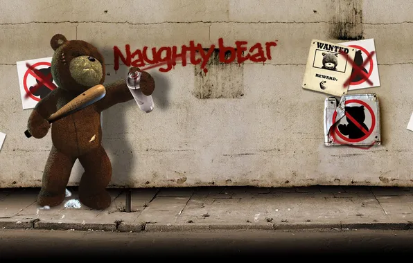 Labels, wall, bear, evil, spray, bit, leaflets, Naughty Bear