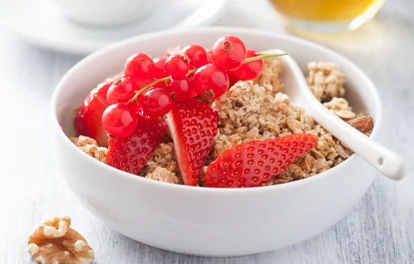 Cereal, cereals, Healthy Breakfast, muesli with milk and fruits and berries, muesli with milk and …