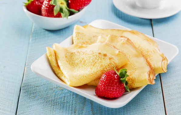 Strawberry, pancakes, pancakes
