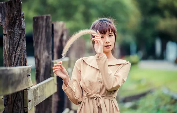 Picture look, girl, Asian, cloak, bokeh