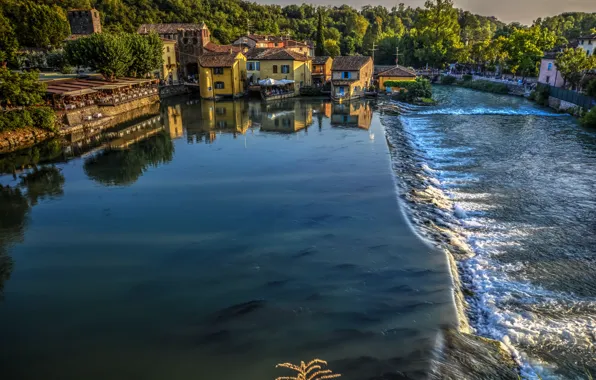 Picture reflection, river, building, home, Italy, Italy, Verona, Veneto
