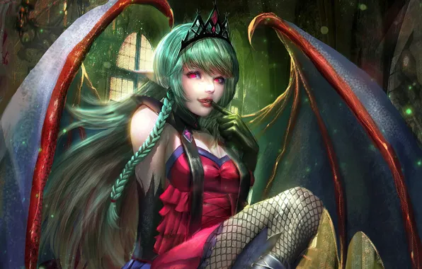 Picture look, girl, wings, anime, art, vampire, succubus, evelyn