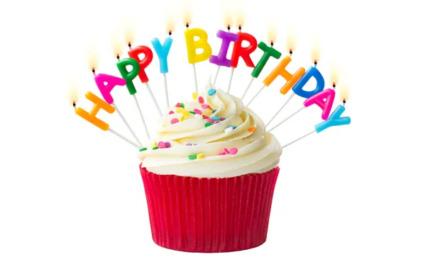 Picture candles, colorful, rainbow, cake, cream, Happy Birthday, colours, cupcake