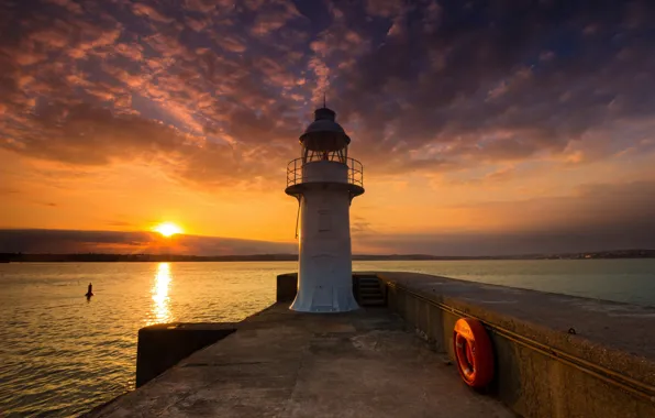 Picture sea, sunset, England, lighthouse, berry head