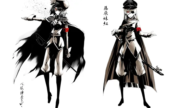 Katana, red eyes, cap, military uniform, saber, eye patch, black boots, Touhou Project