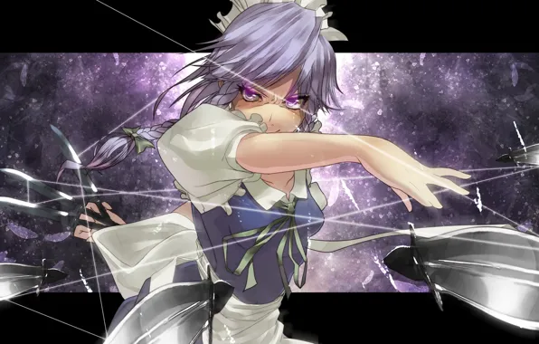 Look, magic, knives, touhou, izayoi sakuya