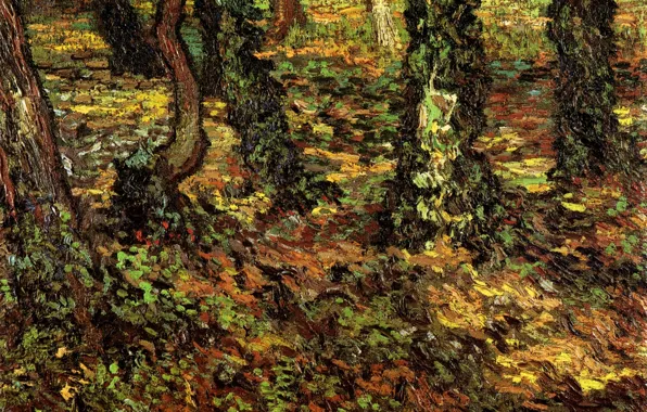 Grass, trees, nature, Vincent van Gogh, Tree Trunks, with Ivy 2