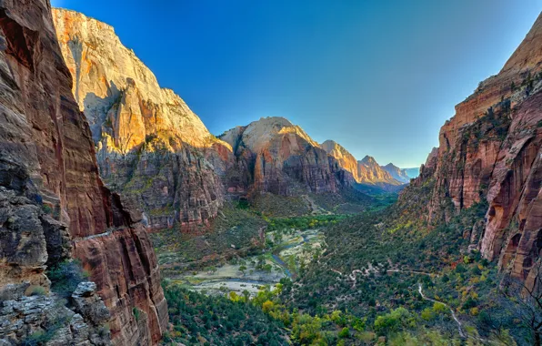 Picture mountains, rocks, canyon, Zion National Park, Virgin River valley