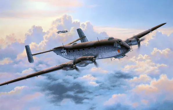 The sky, figure, art, sea, German, WW2, far, spy plane/bomber
