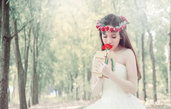 Girl, flowers, Asian