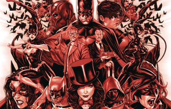 Picture Red, Batman, Robin, Catwoman, Batgirl, Zatanna, Detective Comics