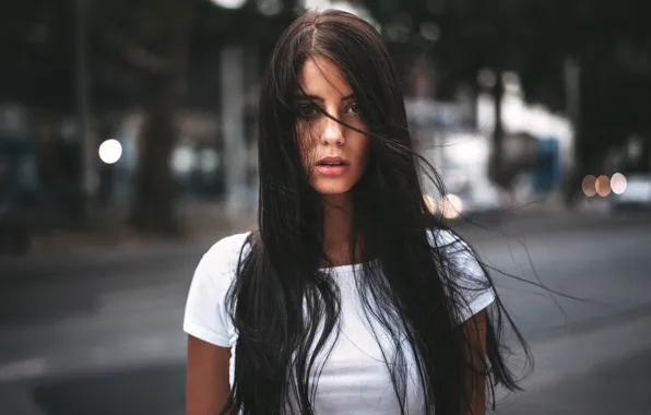 Road, look, girl, face, glare, street, model, portrait
