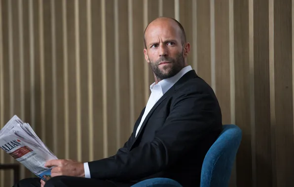 Portrait, chair, costume, newspaper, actor, Jason Statham, Jason Statham