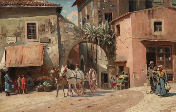 Picture Italy, Danish painter, 1928, Peter Merk Of Menstad, Peder Mørk Mønsted, Danish realist painter, Street …