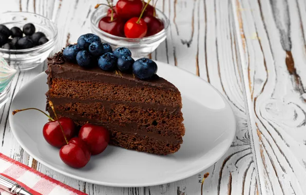 Berries, plate, cake, chocolate, fabrikasimf