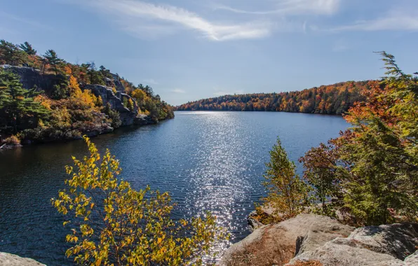 Autumn, mountains, lake, photo, USA, Minnewaska Gardiner