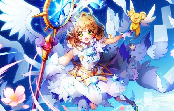 Girl, anime, Card Captor Sakura, animal, Sakura - collector cards