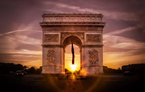 Picture sunset, France, Paris, arch