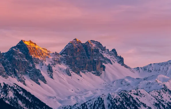 The sky, sunset, rocks, snowy mountains, Austria, Alps, Kalkkögel