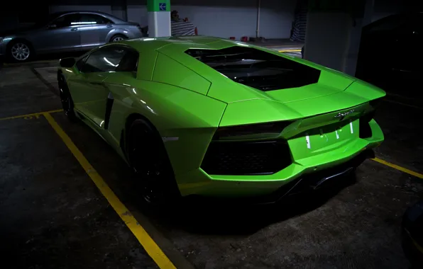 Picture green, green, Parking, lamborghini, back, aventador, lp700-4, Lamborghini