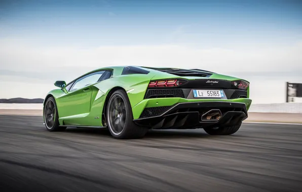 Green, Lamborghini, rear view, 2017, Aventador S
