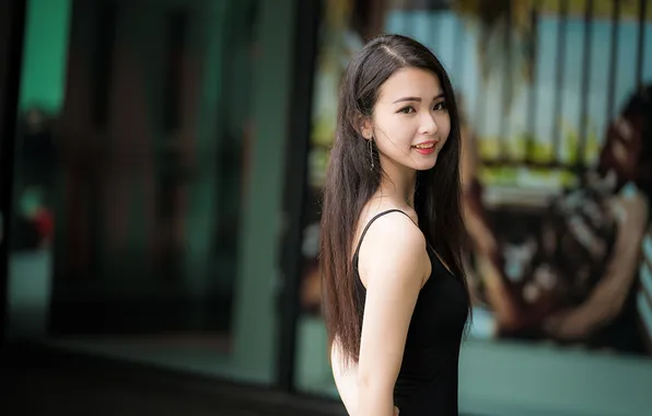 Summer, girl, the city, pose, model, Asian, beautiful, long hair