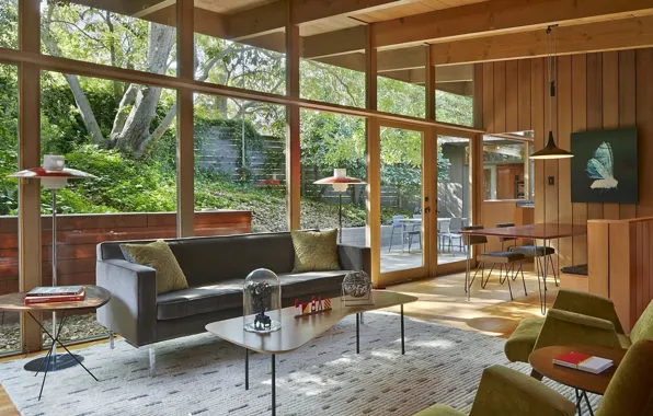 Design, interior, California, terrace, retro style, living room, dining room, California
