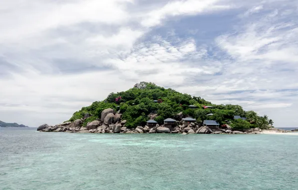 The sky, water, green, the ocean, blue, green, island, Bay