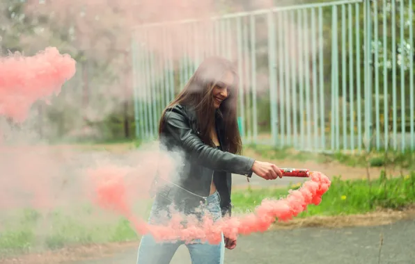 Picture summer, face, model, hair, jeans, Nastya, smoke bomb