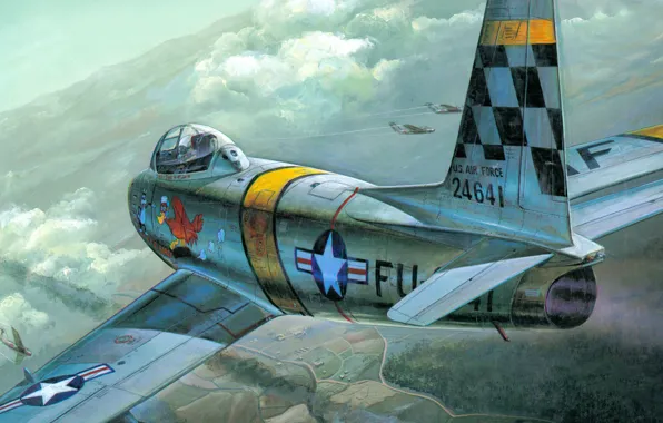 Picture figure, art, North American, Sabre, F-86, American fighter jet
