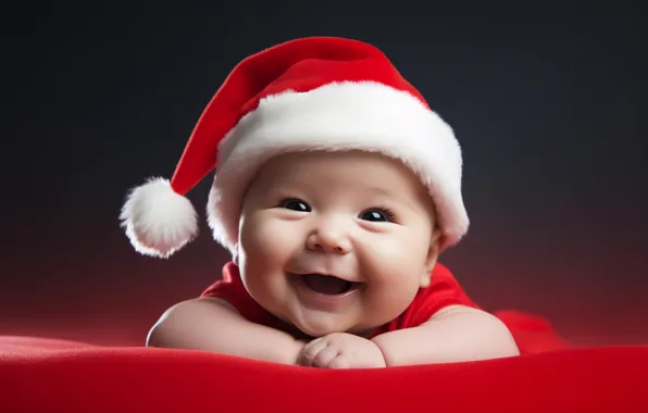 Child, Christmas, New year, Santa Claus, baby, newborn, the Santa hat, AI art