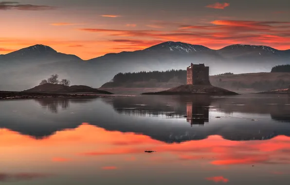 Lake, castle, Scotland