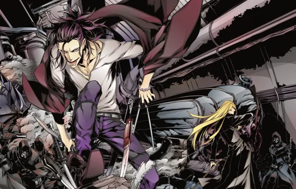 Girls, anime, art, guy, knives, carnage, mercenaries, killers