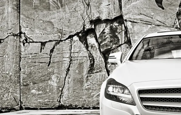 Picture white, background, lights, Mercedes-Benz, CLS, Mercedes, granite, the front