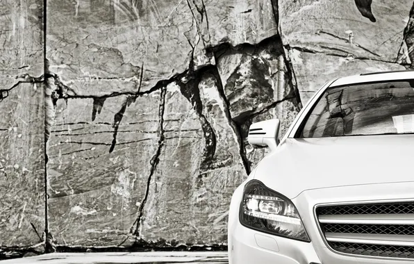 White, background, lights, Mercedes-Benz, CLS, Mercedes, granite, the front