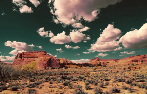 The sky, clouds, rocks, desert, USA, Utah