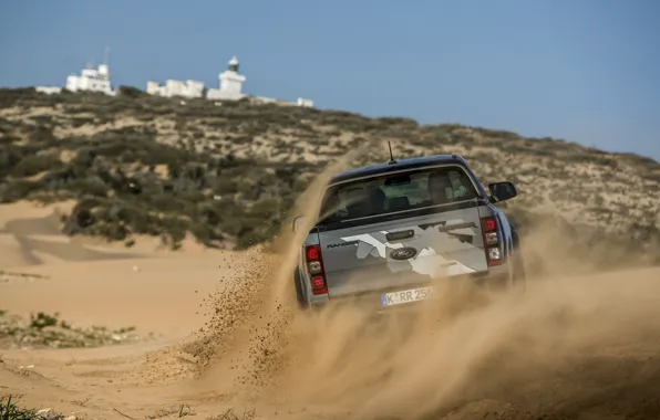 Picture sand, the sky, grey, Ford, Raptor, pickup, Ranger, feed