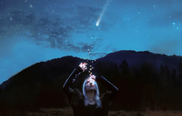 Girl, stars, comet, Kindra Nikole