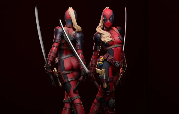 Blonde, Mask, Deadpool, Marvel, Guns, Marvel, Lady Deadpool, Katana